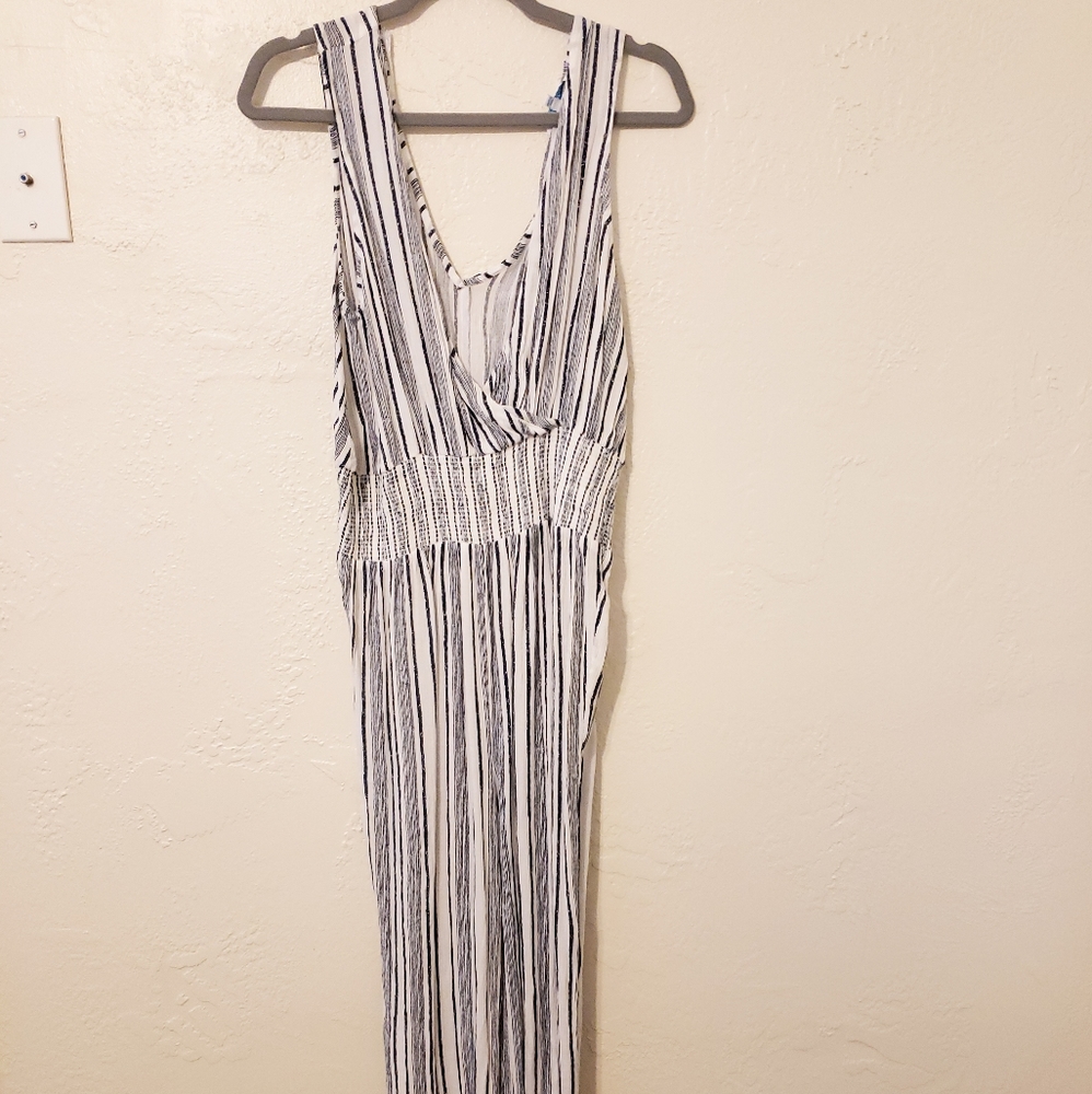 3/$20 Navy and white striped jumpsuit